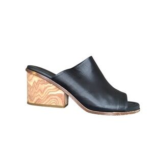 Vince‎ Black Leather Mules with Wooden Block Heel